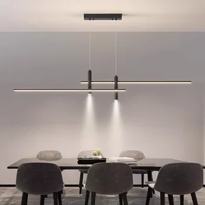 Modern Nordic LED Linear Pendant Light Black Gold Hanging Lamp for Kitchen Dining & Living Room Iron Material for Restaurant