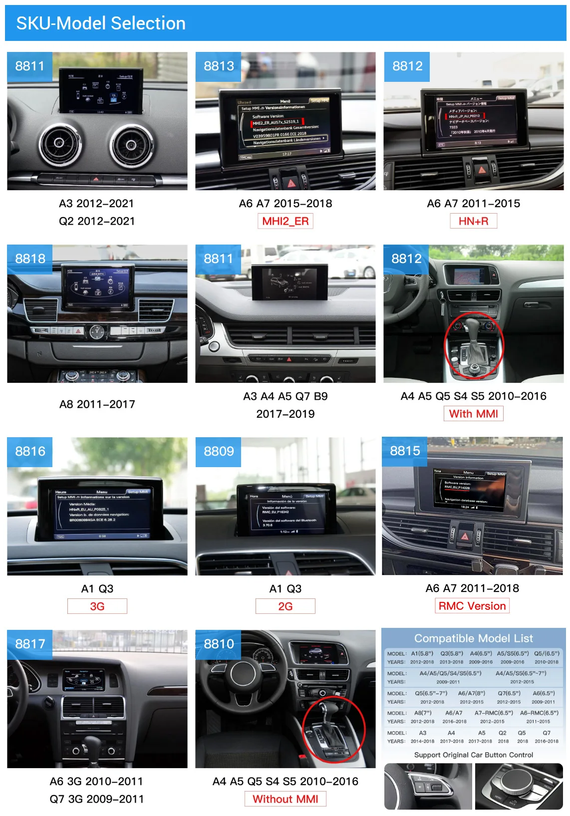 Autoabc Rear View Camera Interface for Audi A4 A5 Q5 A6 A7 with