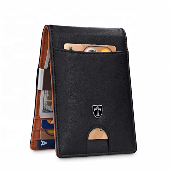Mens Wallets Slim Front Pocket RFID Blocking Leather Money Clip Wallet