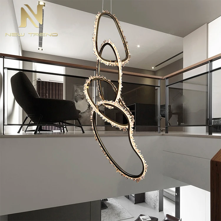 CPL-229 Creative Design Hotel Villa Living Room Staircase Stainless Steel Natural Crystal Pendant Light   