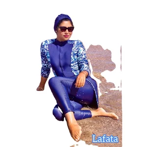 LaFata Modest Swimwear for Women Muslim Beachwear 4-Piece Bikini Hijab with Pants Bottom Anti-UV Waterproof