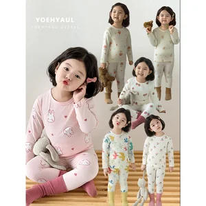 YOEHYAUL LQ0124 Soft Kids Sleepwear Pajamas Set Cotton Kids Home Wear Child Cute Full Print Wholesale Toddler Pajamas