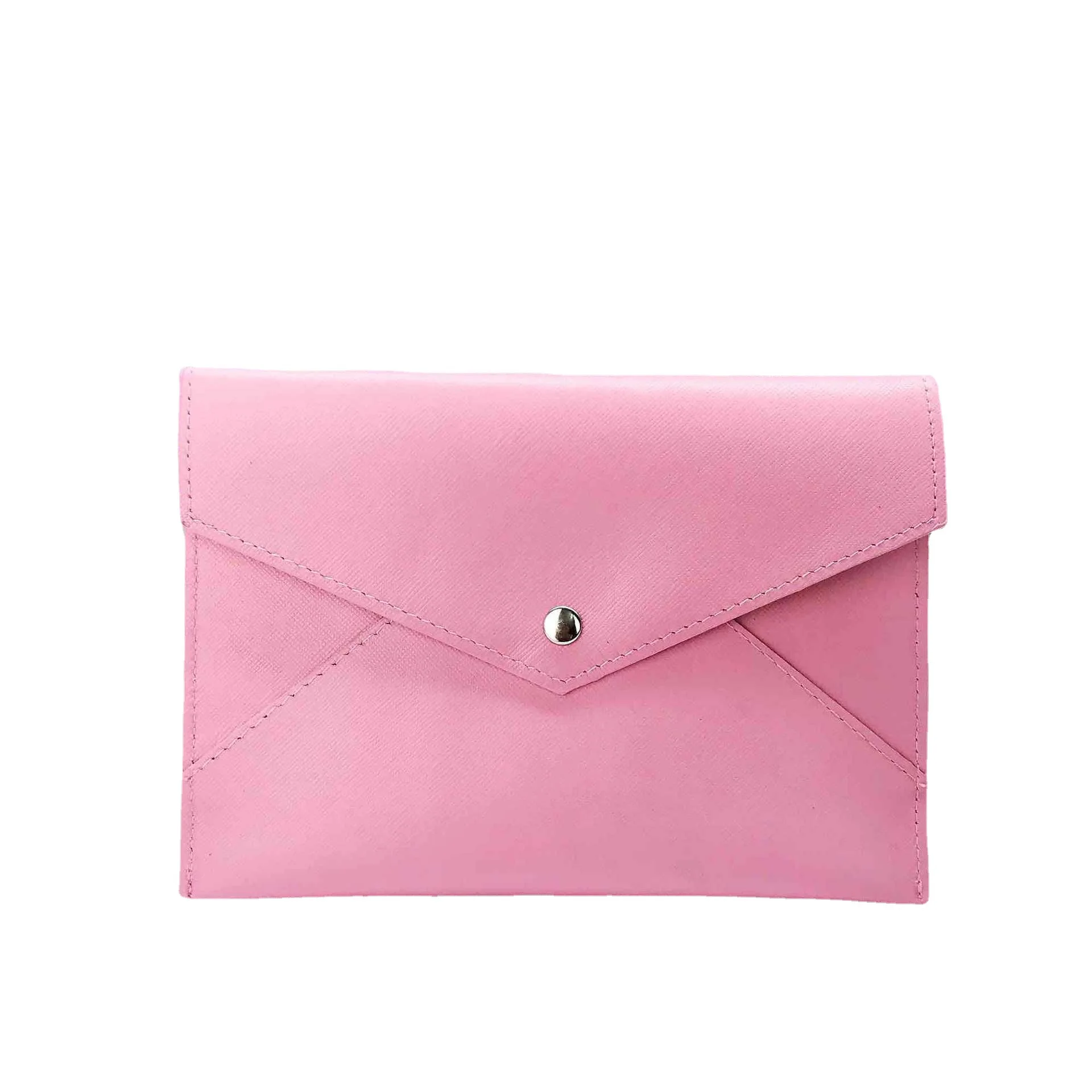 Customized Pink PU Saffiano Leather Flap Envelope Bag Organizer