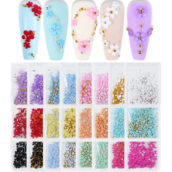 200pcs/bags  Five Petal Flower Nail Art Jewelry White Pink Acrylic Flower DIY Designs Nail Decoration Accessories For Nail Tips