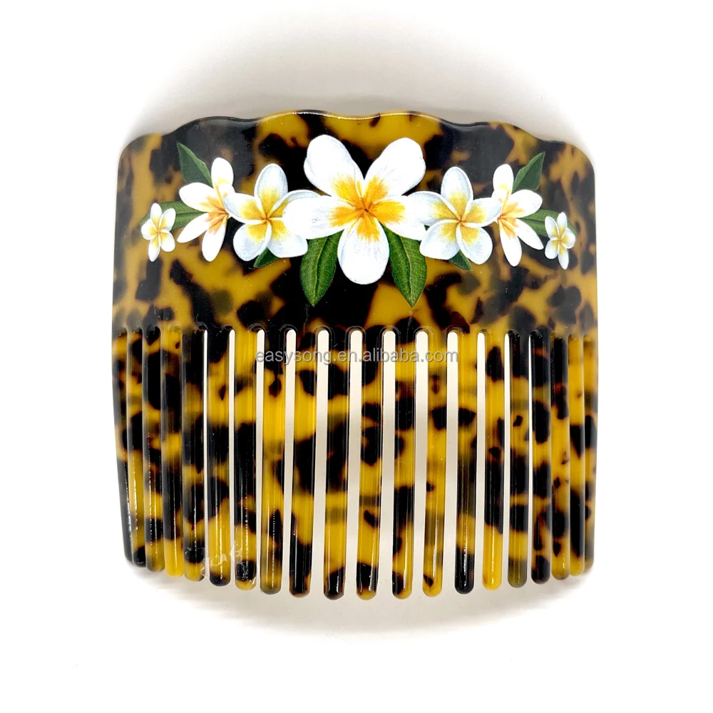 Women Combs Acrylic Hair Combs For Long Hair With Plumeria Frangipani