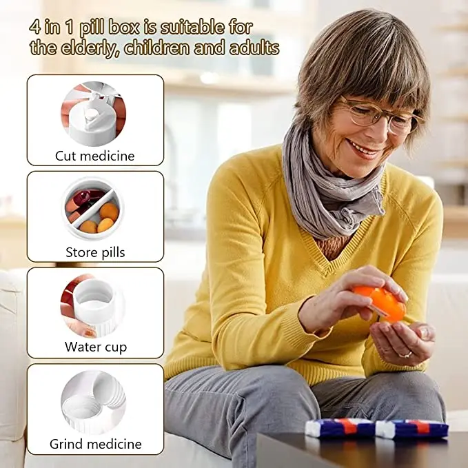 Quick Delivery Portable 4 in 1 Round Pill Box Cutter Crusher Medicine Spliter Grinder case Tablet Water Cup Pill Boxes Cases