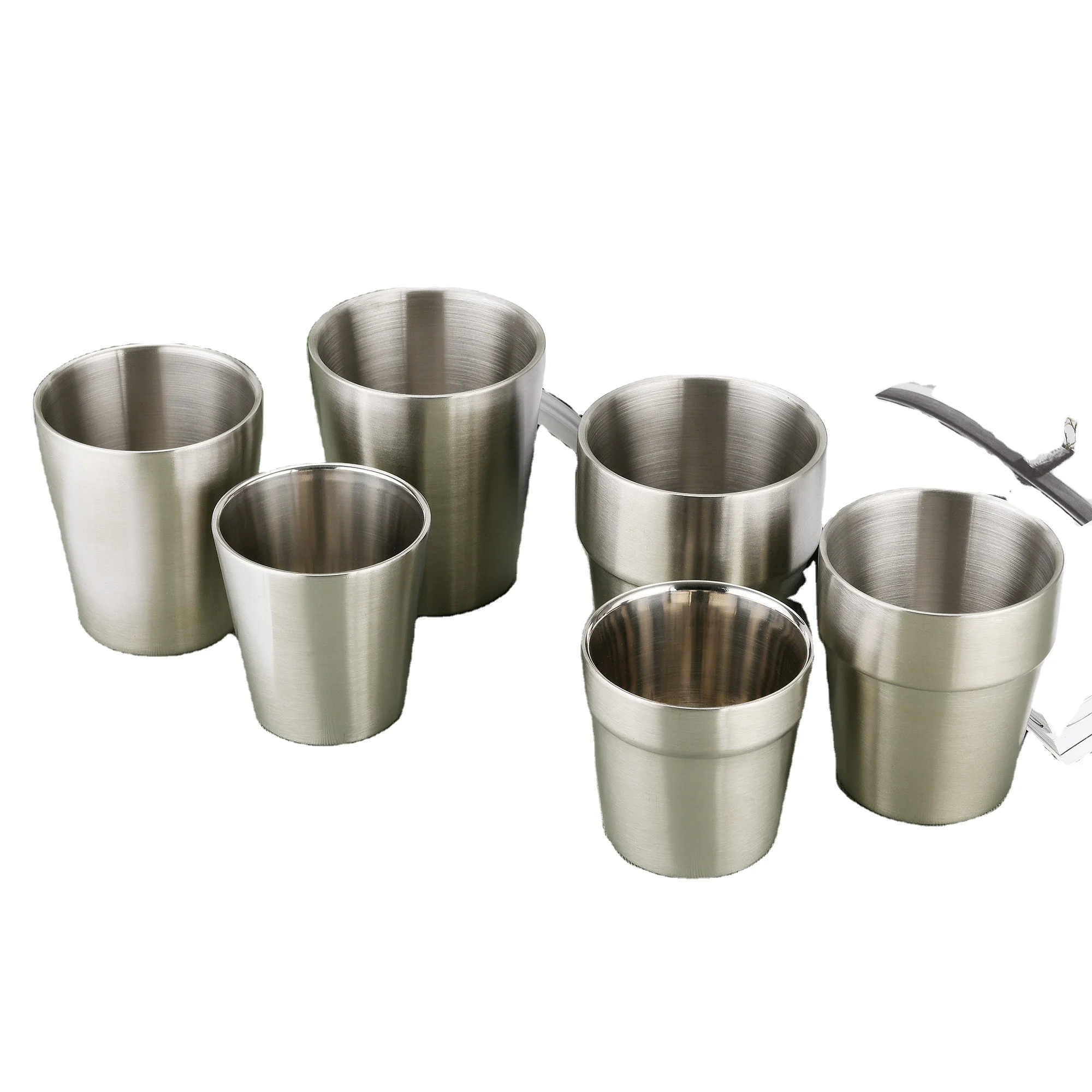 4/6pcs Double Wall Stainless Steel Korean Style Small Cups Metal