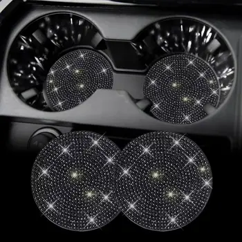 2 universal non-slip coasters inlaid with decorative coasters Shiny crystal car interiors Ladies gift