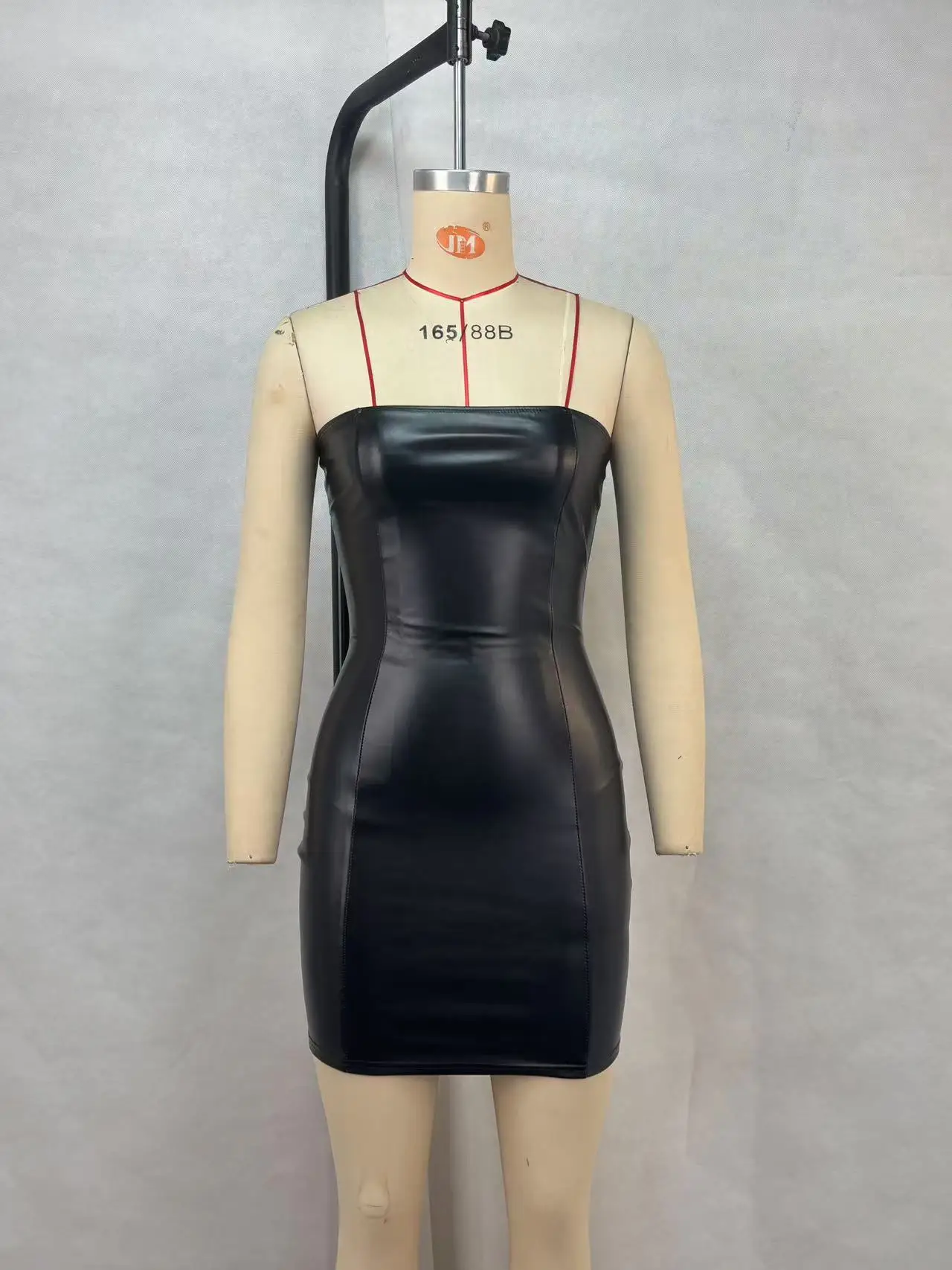 Women's Summer Bodycon Dress Sexy Pu Leather Tube Top Solid Pattern Casual  Plus Size Night Club Skirt Wholesale Mini Dresses