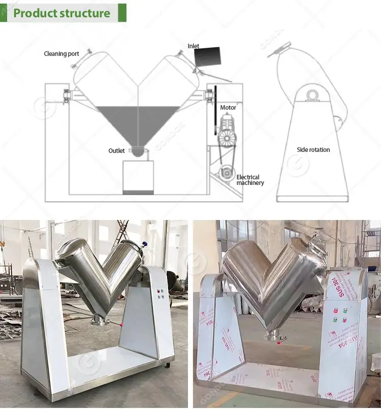 Machine/Flour Vacuum 100l Shape Lab Blender Machine V Cone Equipment Industrial Chemical Mixer