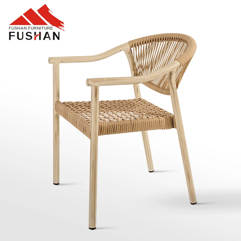 Fushan outdoor rattan furniture metal wood grain frame garden chairs