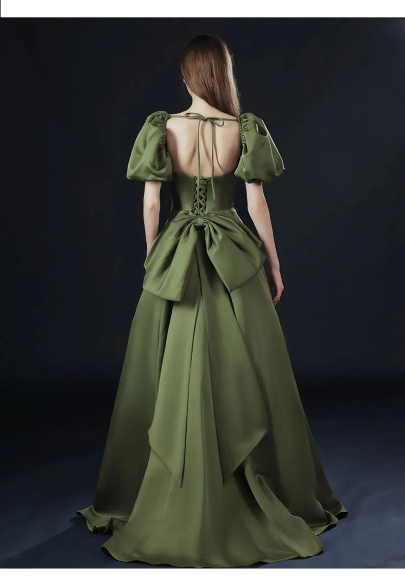 ZX-536 Evening Gown - Shiny Satin with Simple Lace up Puff