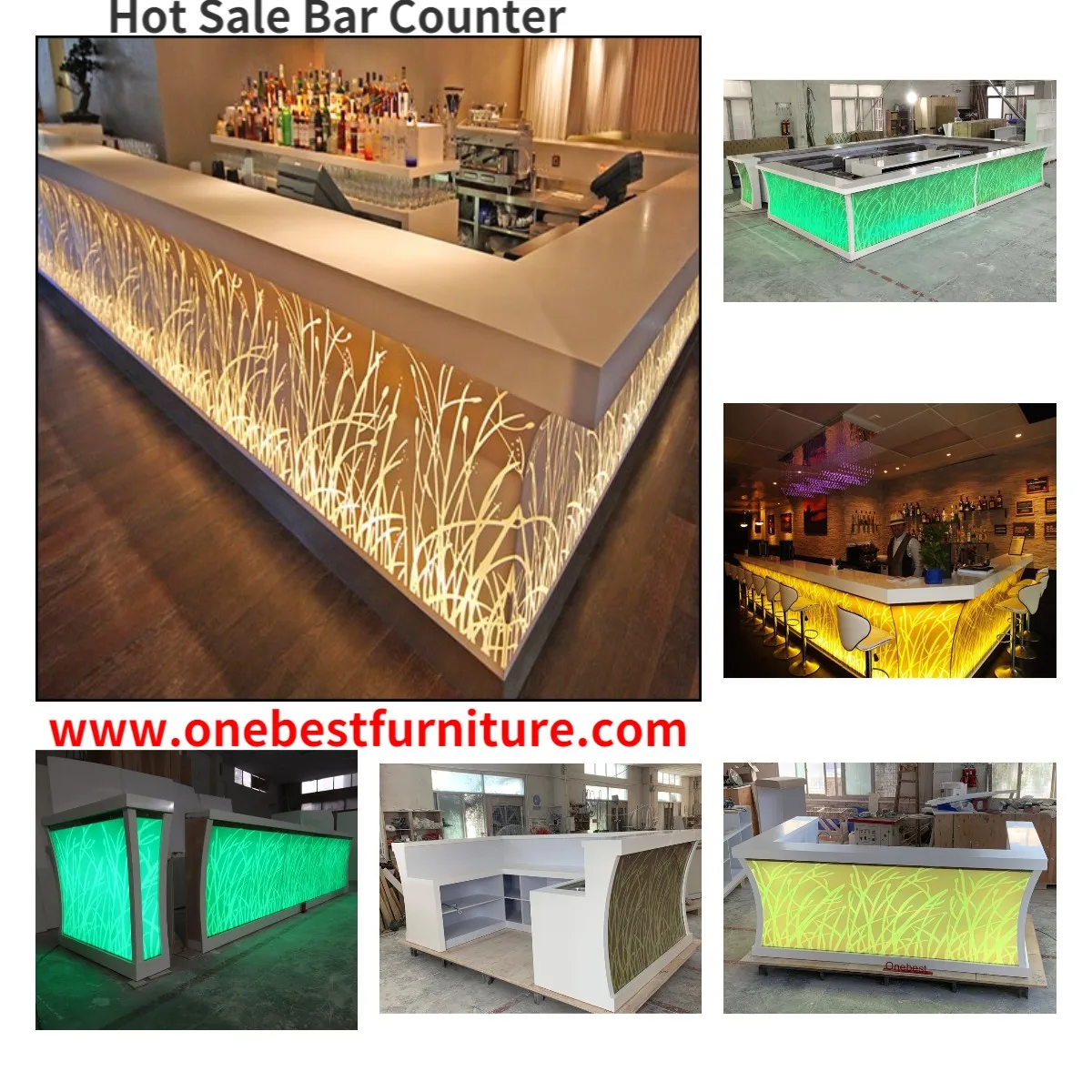 Luxury Design Outdoor Cocktail Bar Counter U Shape Led Quartz Stone