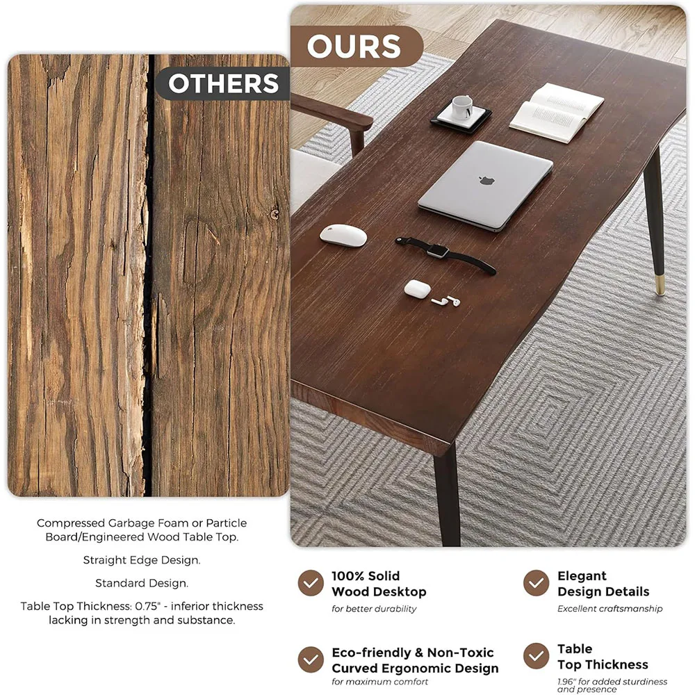 55\" Modern Simple Style Standing Desk for Home Office Bedroom Solid Wood Planks with Black Metal Legs Study Computer Desk details