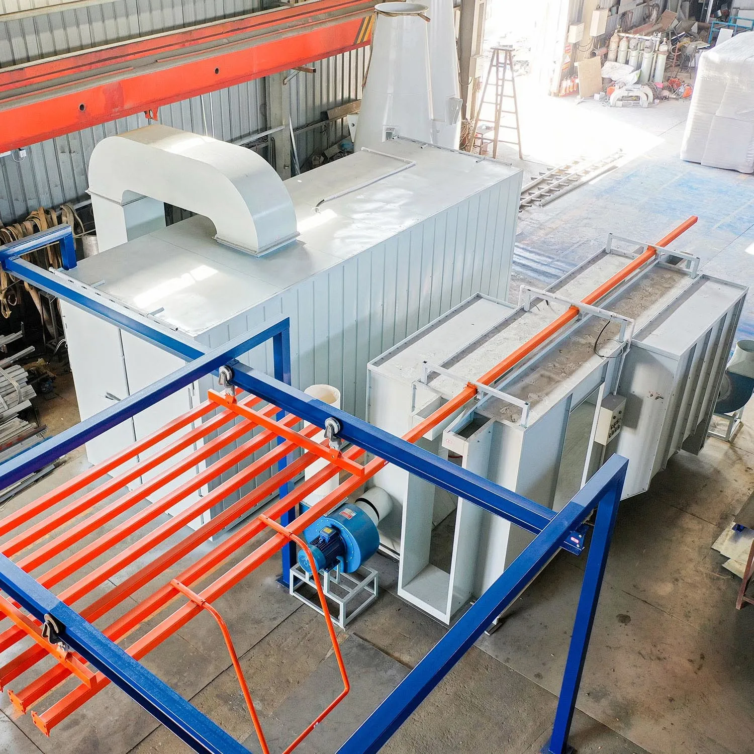 Compact  Batch Manual Powder Coating Plant Aluminum Profile Spray Painting Horizontal Line