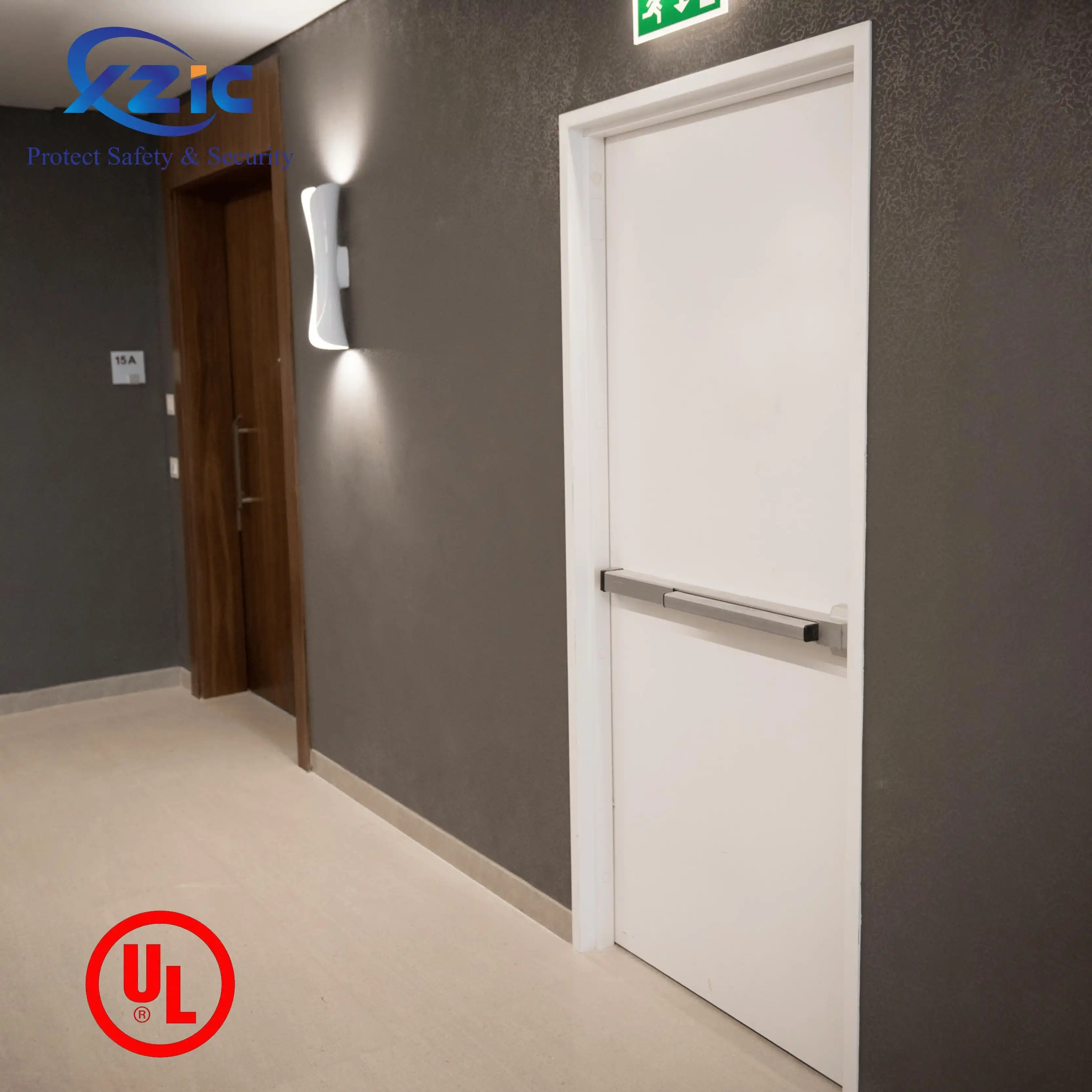 UL Fire Resistant Door With Panic Push Bar and Glass Steel Hollow Metal Commercial