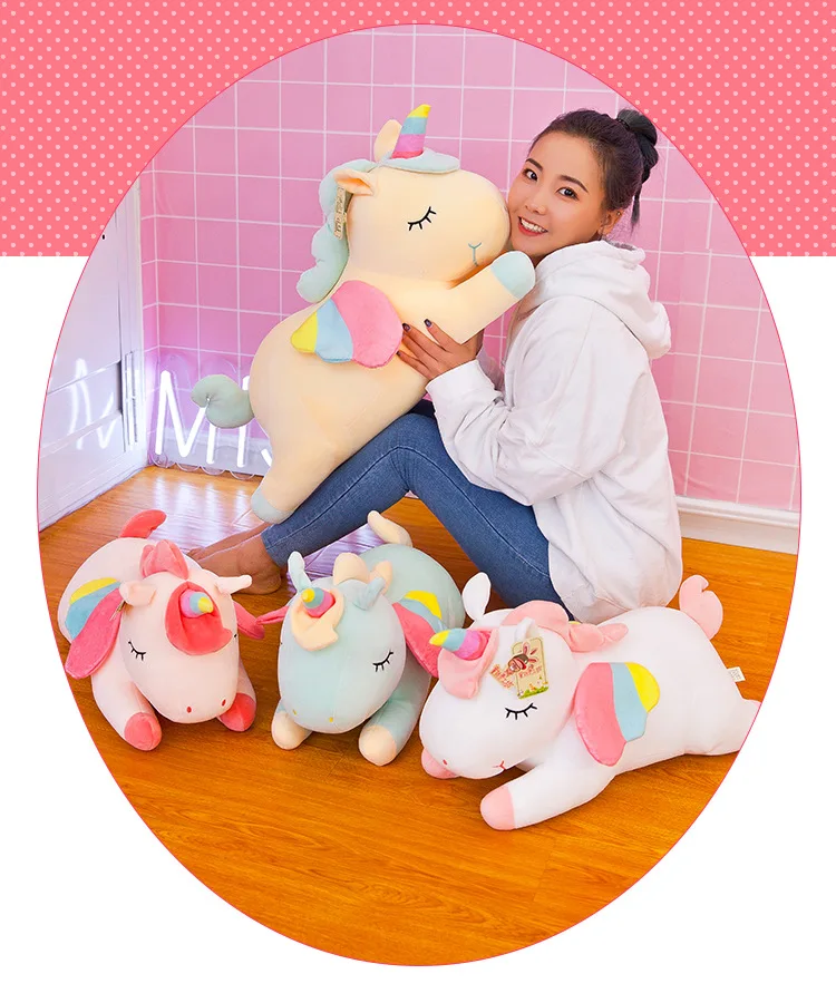 批发30厘米可爱柔软独角兽毛绒枕头超柔软毛绒婴儿玩具
