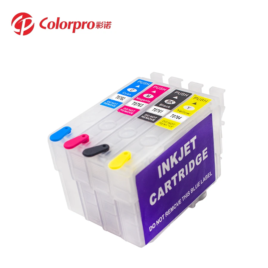 Colorpro T0761 T0762 T0763 T0764 Color Refillable Ink Cartridge Refill Compatible for  ME2 ME200 C58 CX2800 Inkjet Printer