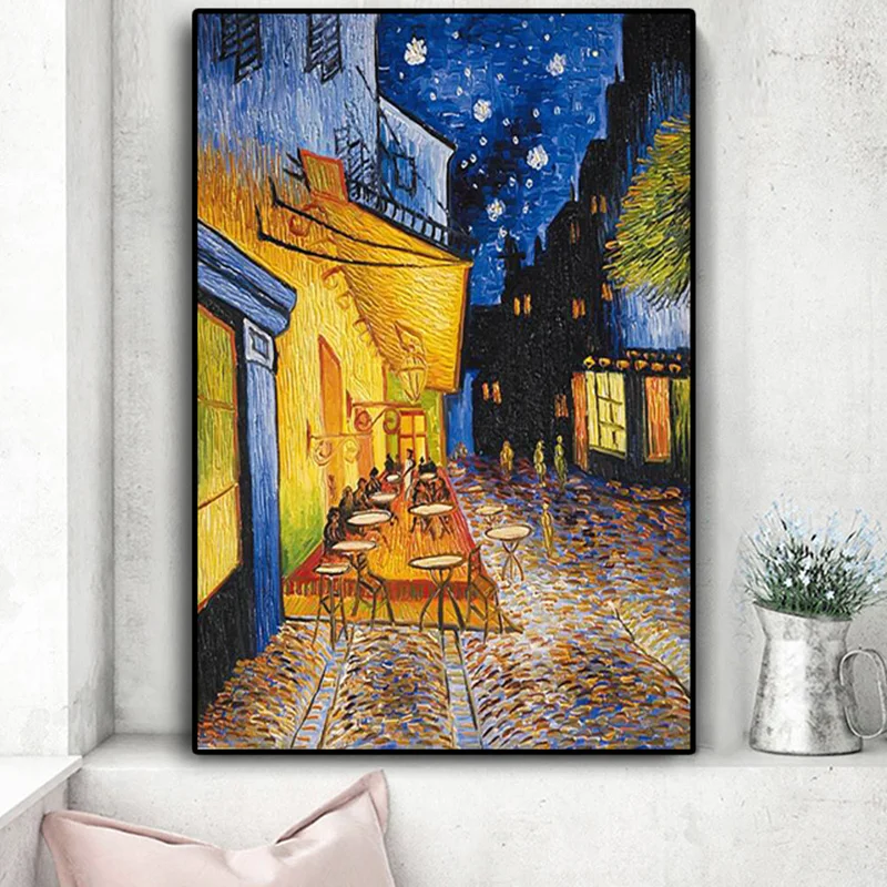 Terrasse de café la nuit Vincent Van Gogh REPRODUCTION 12 « x 16 » Peinture à l'huile sur toile 100% peinte à la main * Non étirée * - Canada