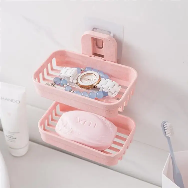 Hot Sale 2pcs Storage Shelf Bathroom Decoration Soap Rack Shower Douche Accessories Plastic Bathroom Accessories Soap Holder