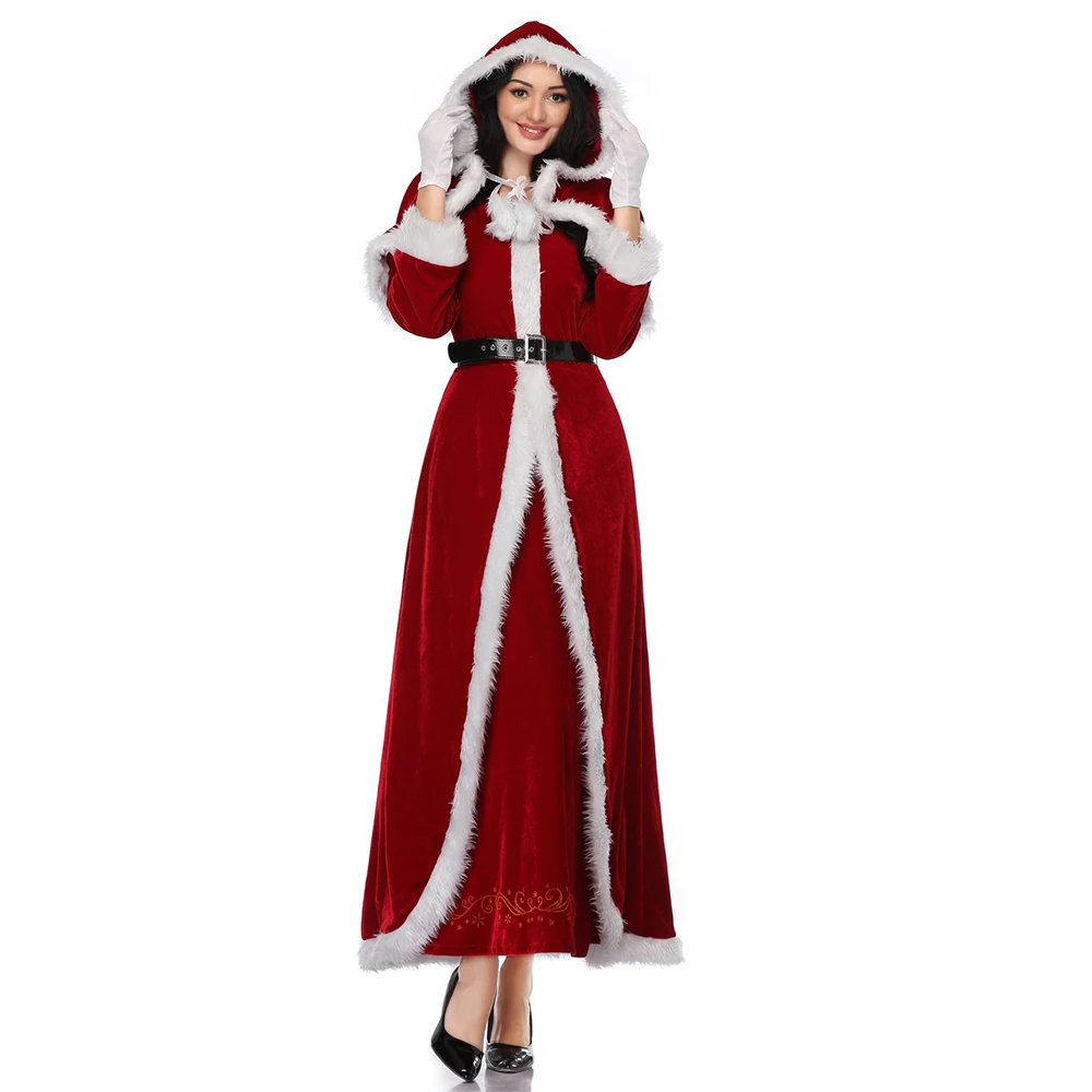 Vestido De Navidad Para Mujer,Disfraz De Navidad Con Capa Para Adulto, Vestidos De Piel De Rojo Con Capucha,Disfraz De Papá Noel Sexy Para Mujer Buy Navidad Vestidos De Terciopelo,Navidad Vestidos Con