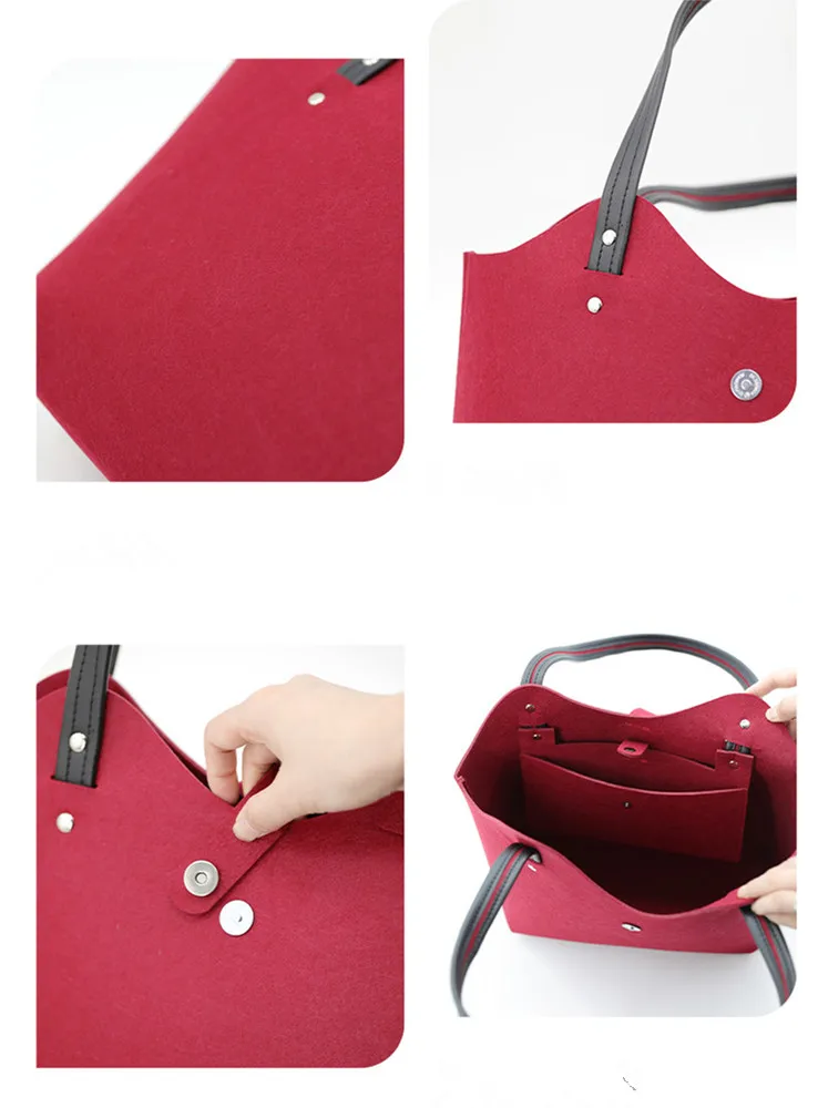 2025 New Large Capacity Felt Fabric Travel Shopping Bag Wool Woman Tote Storage Bags for Gift
