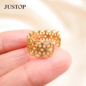 Valentine's Day Love Ring Hypoallergenic Brass Copper Lace Design Real 18K Gold Coated Couple Rings for Women Perfect Gift for