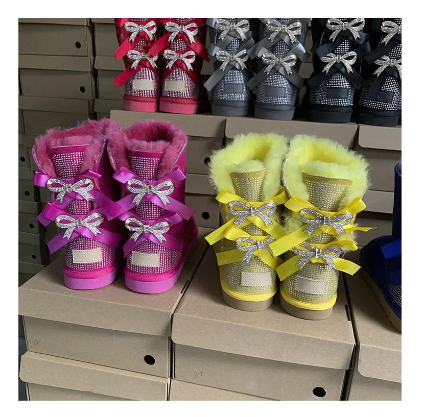 
 Новинка Зима 2021, короткие сапоги из овчины, женские сапоги большого размера со стразами на заказ  