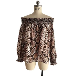off Shoulder Silk Blouses for Women Elegant Smocking Slash Neck Printing Blouses and Shirts