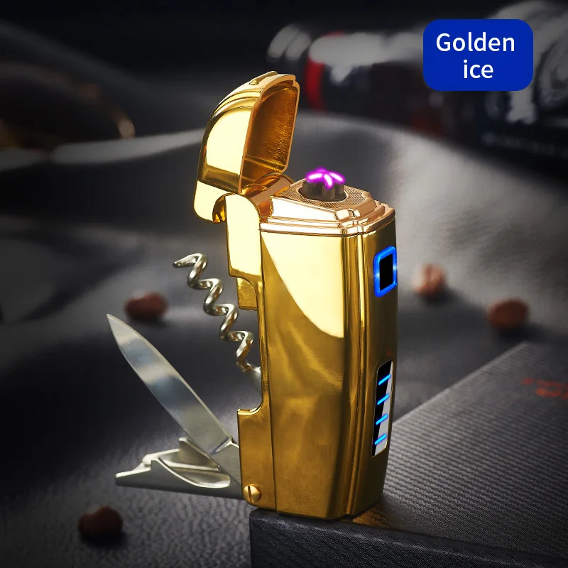 Multifunctional Cigarette Double Arc Lighter with Bottle Opener and Folding Utility Knife Survival Tool Is Cigarette Accessories
