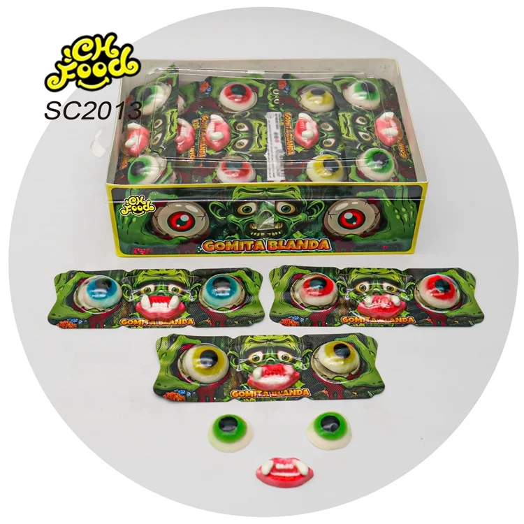 Halal 2in1 Eyes Tooth Shape Halloween and Easter Fruit Flavor Sour Sweet Soft Chewy Gummy Candies Wholesale OEM Factory