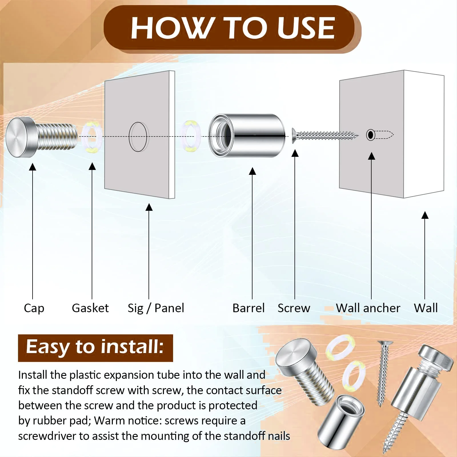 China Wholesale Hot Selling 13mm 16mm 19mm Aluminum Stainless Steel Sign standoff Double Head standoff manufacture