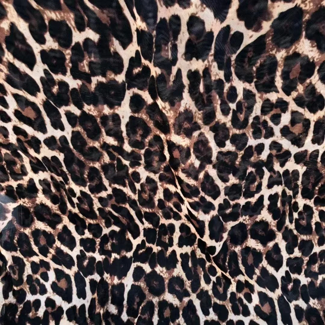 High Elastic Customized Leopard Digital Print Net Fabric 4 Way Stretch Mesh for Skirt and Costume