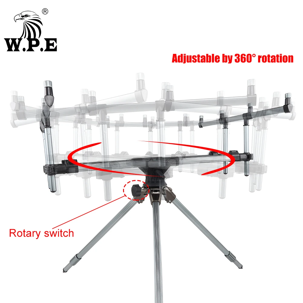 W.P.E Adjustable Carp Fishing Rod Pod Holder - Telescopic Folding Stand for  Outdoor Use, Aluminum Alloy, Silver Finish