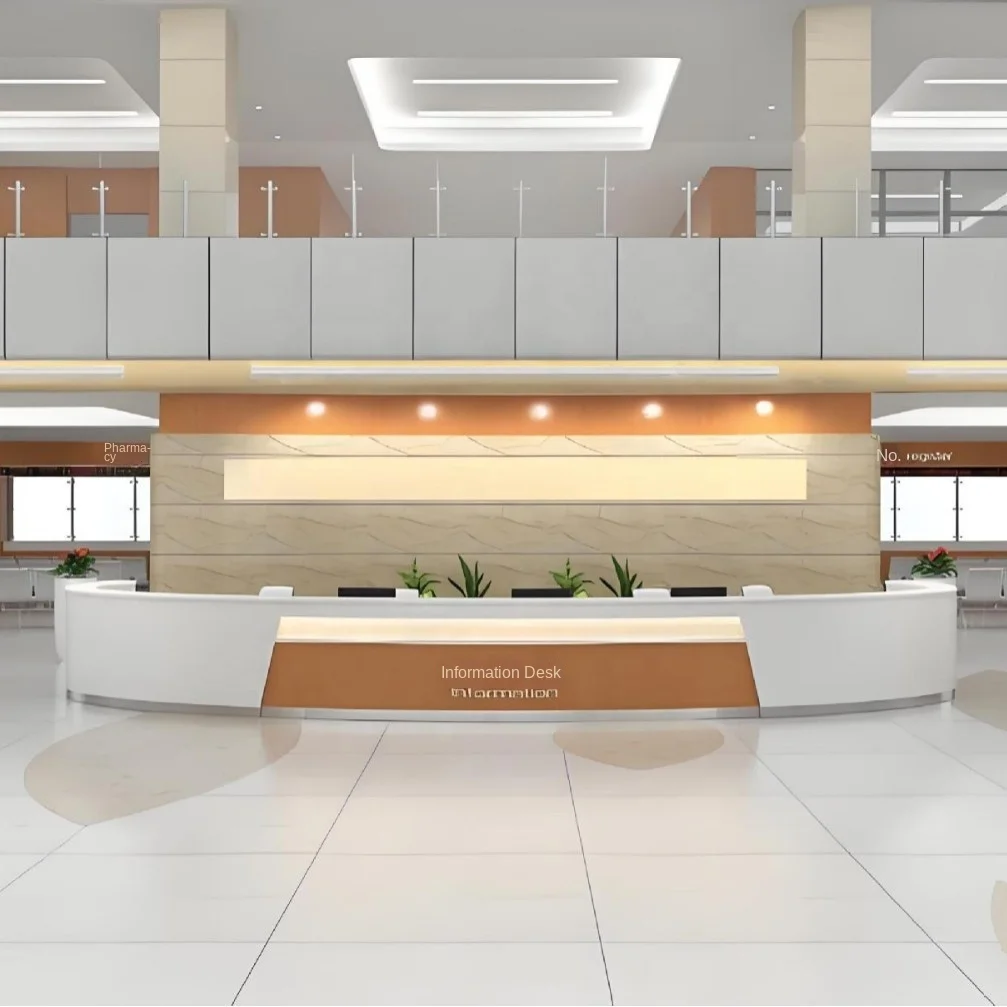 Modern Durable Metal Panel Reception Desk LED Light White Eco-Friendly for Mall Supermarket Office Building Commercial Use 4