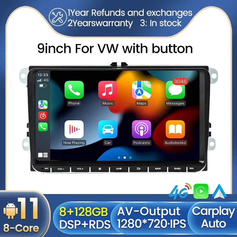 Carplay 8 Android 12.0 128G 8G RAM Car Audio DVD autoradio for VW