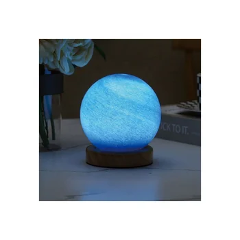 Children&#39;s bedroom night light wooden LED light 3D decorative planet table lamp romantic starry sky round glass night light