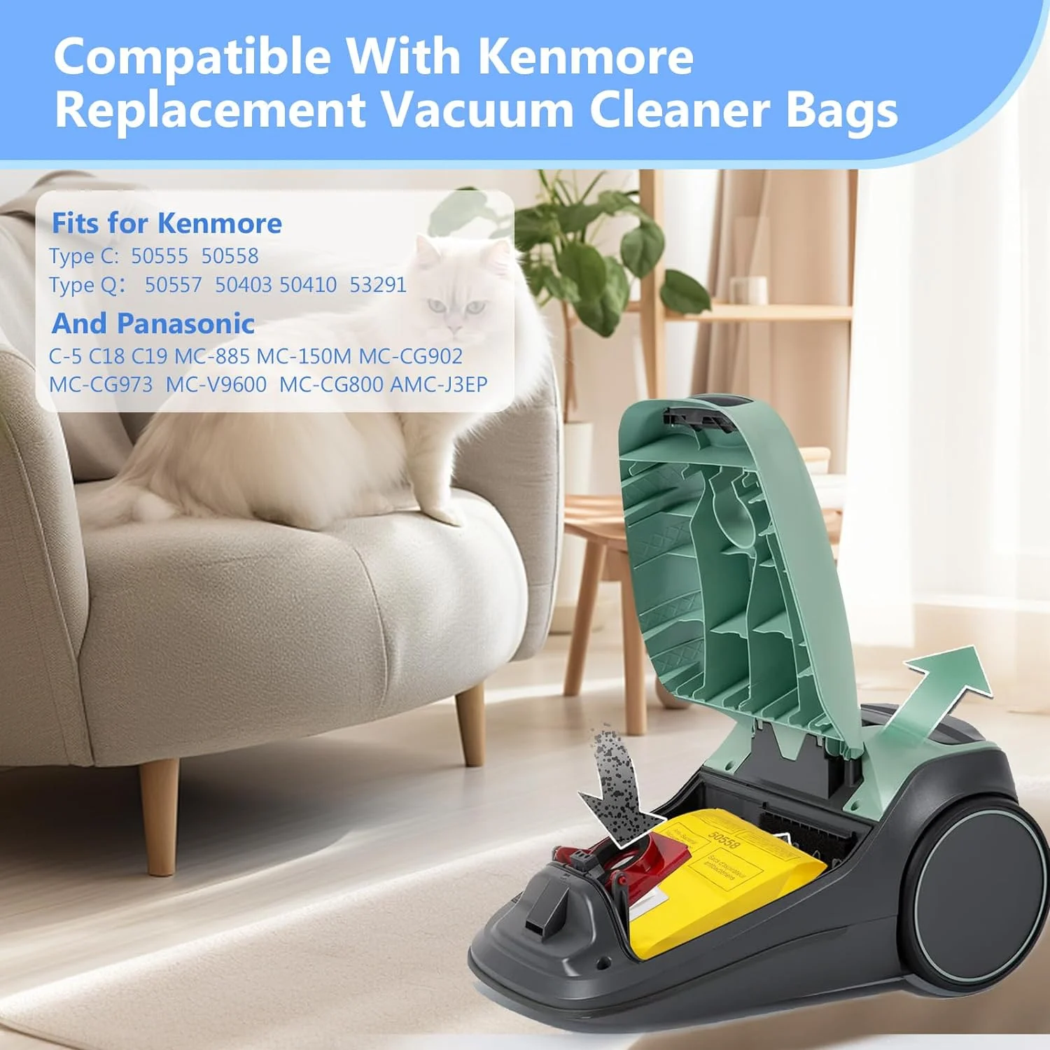 9-Pack Vacuum Bags For Kenmore & Panasonic Canisters - Type C, C-5, Q Style Replacement Bags