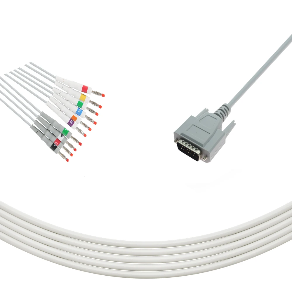 Factory Supply Cardiac Monitor Accessories Nihon Kohden ECG-9620L /ECG-2150 10 Leads Banana 4.0mm AHA Direct-connect EKG Cable