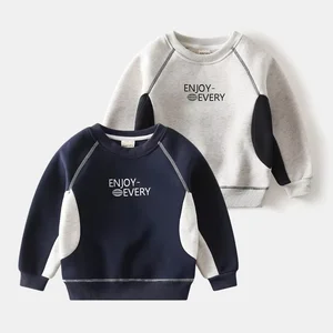 Customized New Boys' Casual Style Color-Blocked Thickened Fleece Sweatshirt Trendy Round-Neck Pullover Top Clothes for Kids