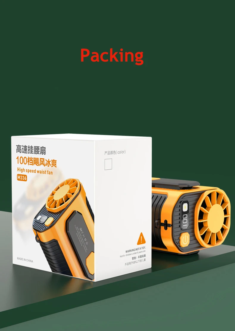 6000mAH Hanging Waist Fan Flashlight Emergency Power Bank Portable Rechargeable Outdoor Camping Hiking Climbing Fan with LED