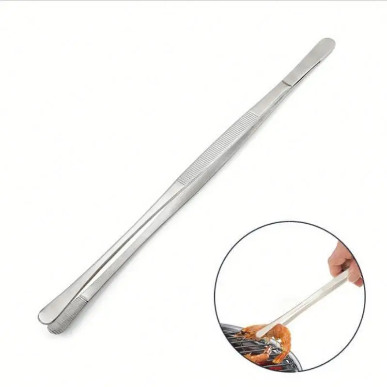 Stainless Steel Food Tweezers Set Straight Long Kitchen Food Tweezers BBQ Tongs
