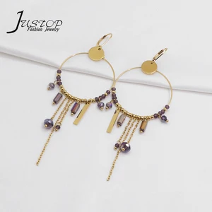 Luxury Custom 18K Gold Drop Tassels Geometric Environmental Friendly Wholesale New Design Women Accessories Fancy Earrings