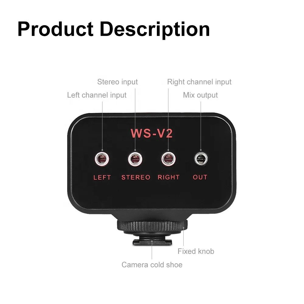 WS-V2 Mixer Audio 2 Canali Con Microfono – Ingressi Doppi Mono 3.5mm Per Fotocamere DSLR, Controllo Volume - 2