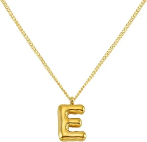 High Quality Jewelry PVD Real Gold Plated Stainless Steel Initial Necklace A-Z Bubble Letter Necklace