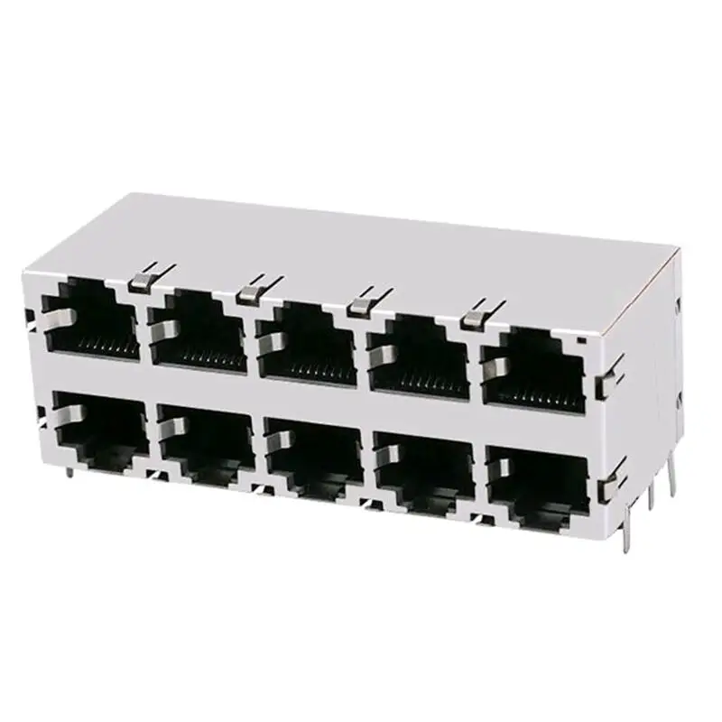 ZED1625NN Stacked 2x5 10 Port 8P8C Modular Jack Vertical 180 Degrees RJ45 Connector