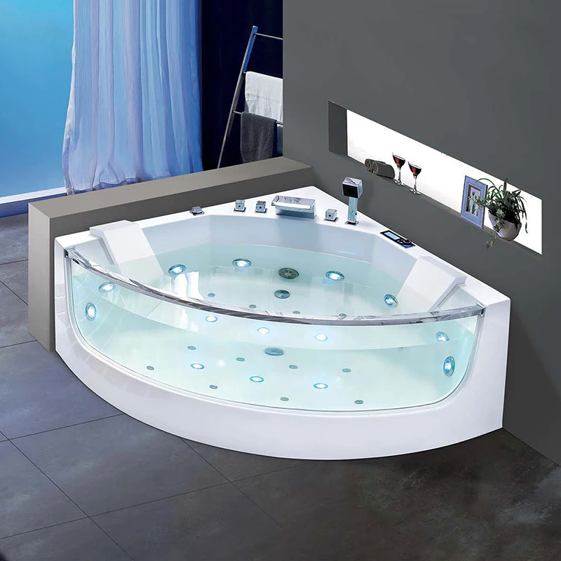 Bồn tắm góc bằng acrylic đa chức năng cho hai người, massage Jacuzzi, bồn tắm漩涡 kính