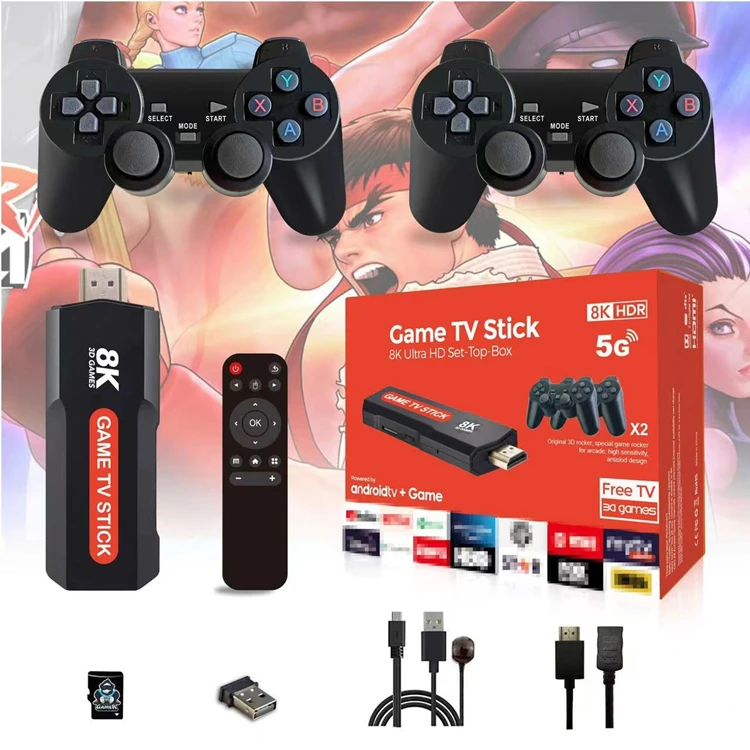 X2 PLUS Game Console Retro Gaming Tv Stick 4K 2.4G Double Wireless Controller 64GB Video Game Consoles 30000 Games For PSP PS1