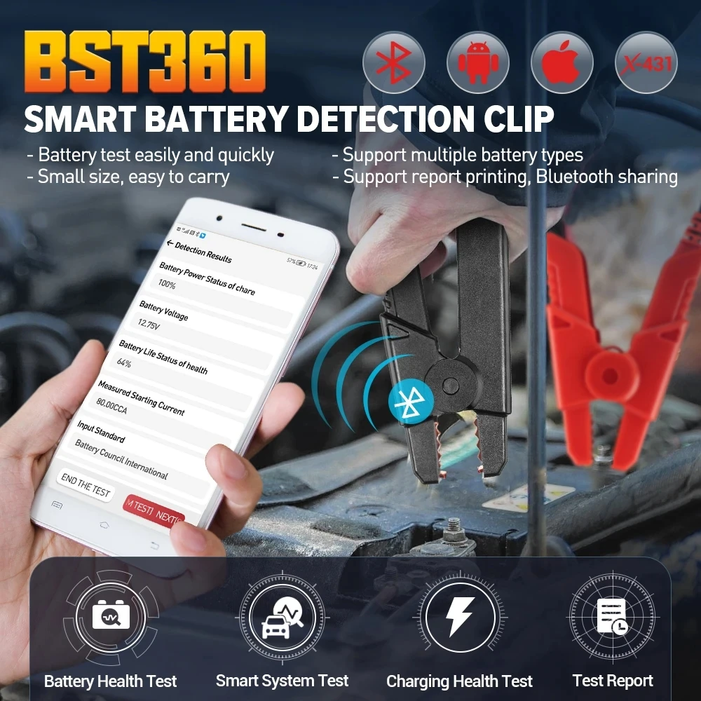 X431 BST360 BST-360 Battery Car Test Clip Support Multi Language for ...