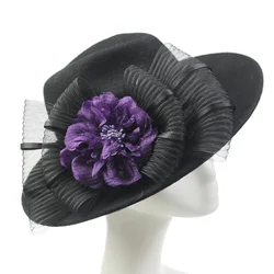 Горячая Распродажа черные фетровые шляпы для женщин фетровая Мужская шерстяная Федора с принтом